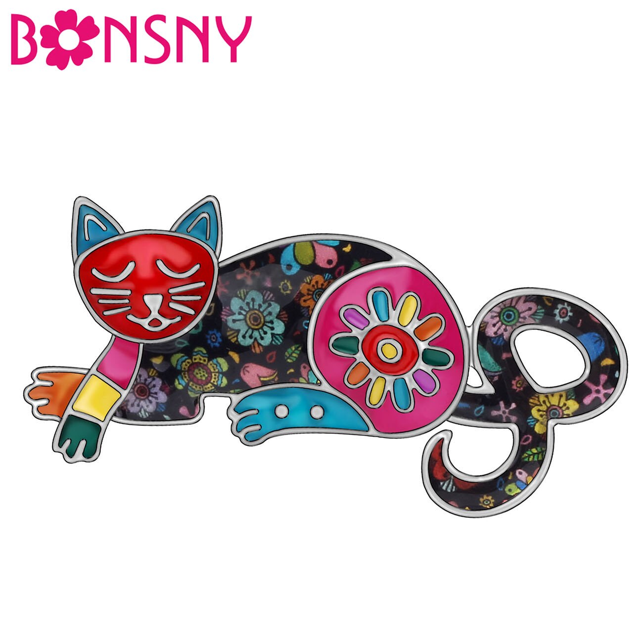 Bonsny Metal Enamel Alloy Lovely Cat Brooches Flor..